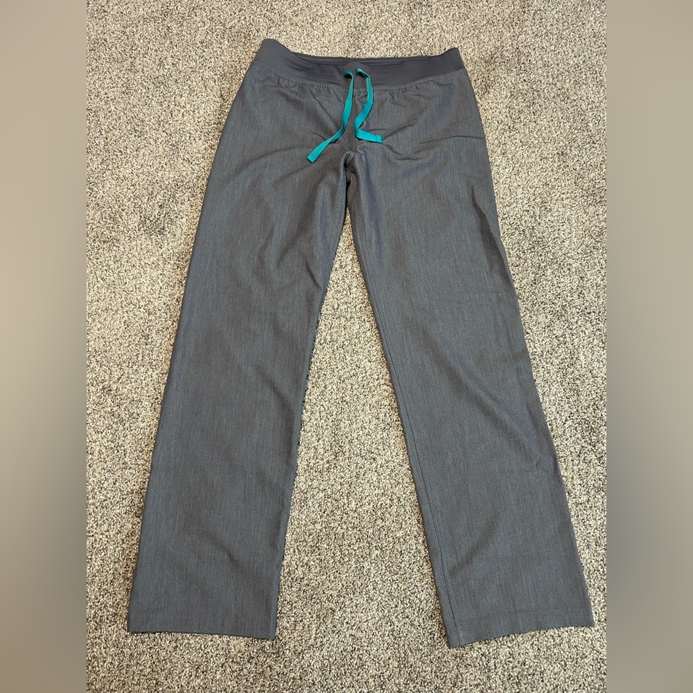 Figs Women’s Gray Scrub Pants with Teal Drawstring Size Small